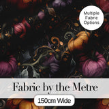 Elegant Autumn Pumpkin Floral Dark Seamless Pattern Digital Print Fabric by the Metre UK Sewing Quilting Textile