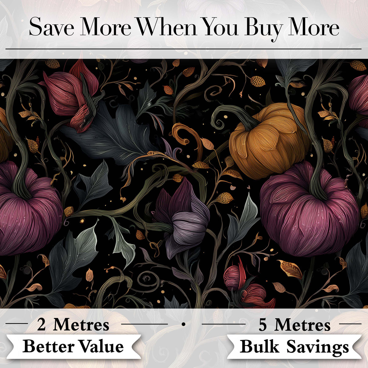 Elegant Autumn Pumpkin Floral Dark Seamless Pattern Digital Print Fabric by the Metre UK Sewing Quilting Textile