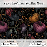 Elegant Autumn Pumpkin Floral Dark Seamless Pattern Digital Print Fabric by the Metre UK Sewing Quilting Textile
