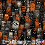 Halloween Folk Art Animal Crowd Seamless Pattern Digital Print Fabric by the Metre UK Sewing Quilting Textile