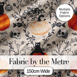 Vintage Pumpkin Skull Botanical Cream Seamless Pattern Digital Print Fabric by the Metre UK Sewing Quilting Textile