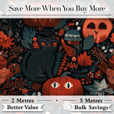 Halloween Black Cat Pumpkin Autumn Leaves Seamless Pattern Digital Print Fabric by the Metre UK Sewing Quilting Textile
