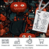 Halloween Black Cat Pumpkin Autumn Leaves Seamless Pattern Digital Print Fabric by the Metre UK Sewing Quilting Textile