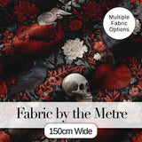 Gothic Raven Skull Pumpkin Floral Dark Seamless Pattern Digital Print Fabric by the Metre UK Sewing Quilting Textile