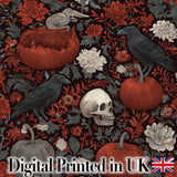 Gothic Raven Skull Pumpkin Floral Dark Seamless Pattern Digital Print Fabric by the Metre UK Sewing Quilting Textile