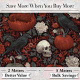 Gothic Raven Skull Pumpkin Floral Dark Seamless Pattern Digital Print Fabric by the Metre UK Sewing Quilting Textile