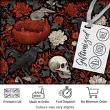 Gothic Raven Skull Pumpkin Floral Dark Seamless Pattern Digital Print Fabric by the Metre UK Sewing Quilting Textile