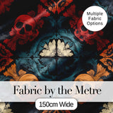 Ornate Skull Floral Symmetry Dark Gothic Seamless Pattern Digital Print Fabric by the Metre UK Sewing Quilting Textile