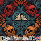 Ornate Skull Floral Symmetry Dark Gothic Seamless Pattern Digital Print Fabric by the Metre UK Sewing Quilting Textile
