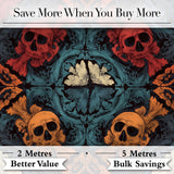 Ornate Skull Floral Symmetry Dark Gothic Seamless Pattern Digital Print Fabric by the Metre UK Sewing Quilting Textile