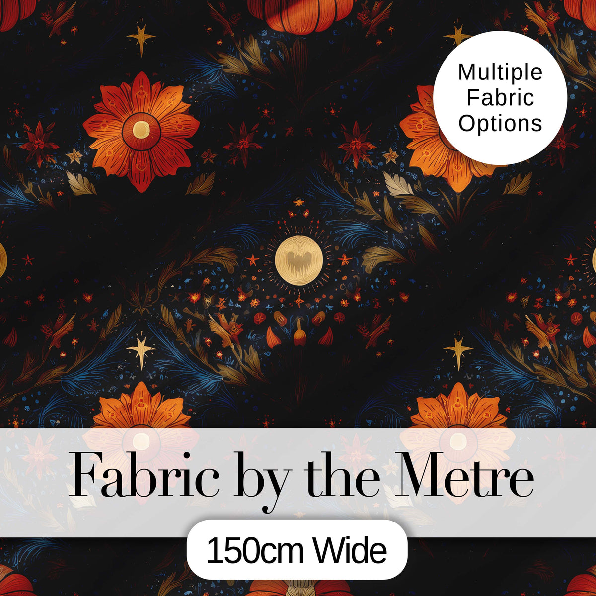 Mystic Night Floral Star Moon Botanical Seamless Pattern Digital Print Fabric by the Metre UK Sewing Quilting Textile