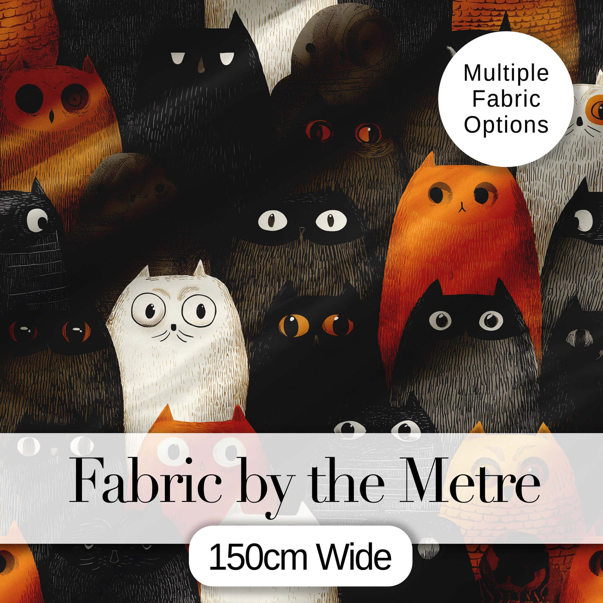 Cute Halloween Cats Black Orange Neutral Tones Seamless Pattern Digital Print Fabric by the Metre UK Sewing Quilting Textile