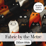 Cute Halloween Cats Black Orange Neutral Tones Seamless Pattern Digital Print Fabric by the Metre UK Sewing Quilting Textile