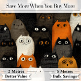 Cute Halloween Cats Black Orange Neutral Tones Seamless Pattern Digital Print Fabric by the Metre UK Sewing Quilting Textile