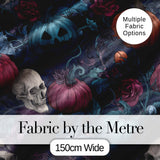 Dark Gothic Pumpkin Skull Floral Vintage Seamless Pattern Digital Print Fabric by the Metre UK Sewing Quilting Textile