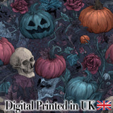 Dark Gothic Pumpkin Skull Floral Vintage Seamless Pattern Digital Print Fabric by the Metre UK Sewing Quilting Textile
