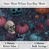 Dark Gothic Pumpkin Skull Floral Vintage Seamless Pattern Digital Print Fabric by the Metre UK Sewing Quilting Textile