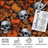 Autumn Skull Pumpkin Leaves Vintage Engraving Seamless Pattern Digital Print Fabric by the Metre UK Sewing Quilting Textile