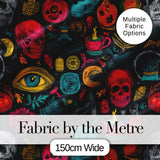 Spooky Halloween Symbols Skull Eye Witchy Seamless Pattern Digital Print Fabric by the Metre UK Sewing Quilting Textile