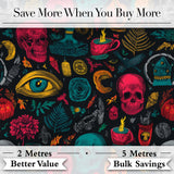 Spooky Halloween Symbols Skull Eye Witchy Seamless Pattern Digital Print Fabric by the Metre UK Sewing Quilting Textile