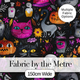 Cute Halloween Cat Swan Pumpkin Magic Seamless Pattern Digital Print Fabric by the Metre UK Sewing Quilting Textile