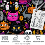 Cute Halloween Cat Swan Pumpkin Magic Seamless Pattern Digital Print Fabric by the Metre UK Sewing Quilting Textile