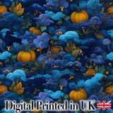 Abstract Blue Pumpkin Fantasy Landscape Seamless Pattern Digital Print Fabric by the Metre UK Sewing Quilting Textile