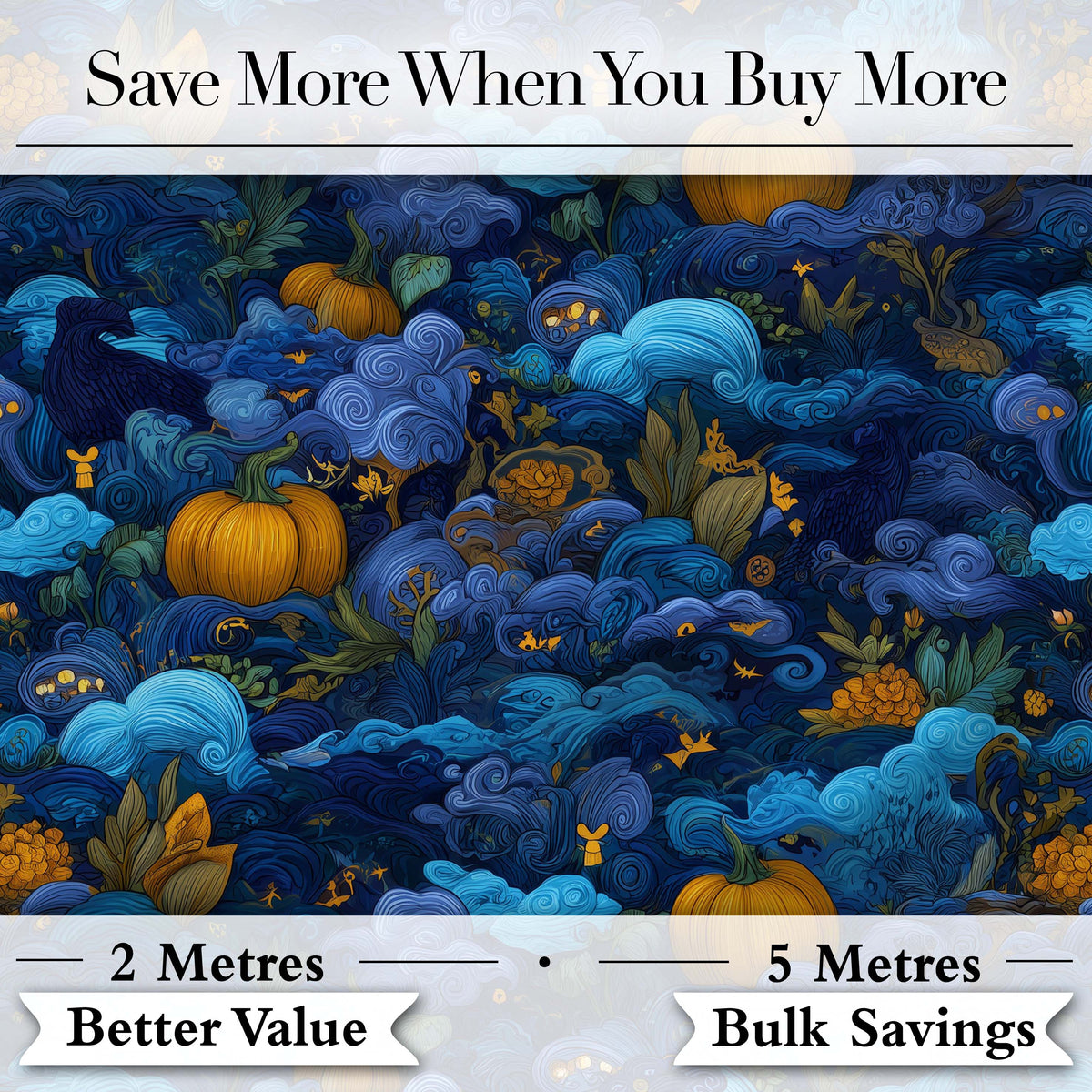 Abstract Blue Pumpkin Fantasy Landscape Seamless Pattern Digital Print Fabric by the Metre UK Sewing Quilting Textile