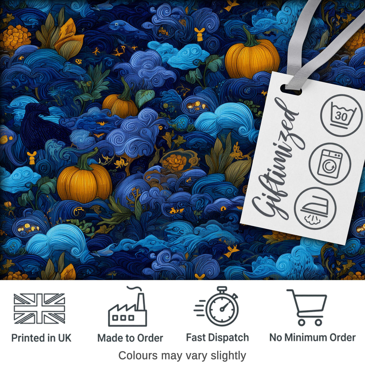 Abstract Blue Pumpkin Fantasy Landscape Seamless Pattern Digital Print Fabric by the Metre UK Sewing Quilting Textile
