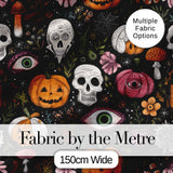 Spooky Skull Eye Pumpkin Witchcraft Seamless Pattern Digital Print Fabric by the Metre UK Sewing Quilting Textile