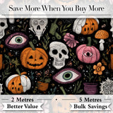 Spooky Skull Eye Pumpkin Witchcraft Seamless Pattern Digital Print Fabric by the Metre UK Sewing Quilting Textile
