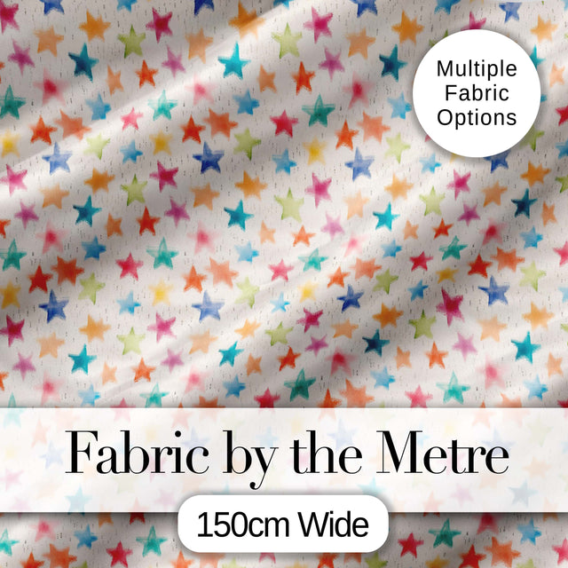 Colorful Watercolor Stars Soft Pastel Seamless Pattern Digital Print Fabric by the Metre UK Sewing Quilting Textile