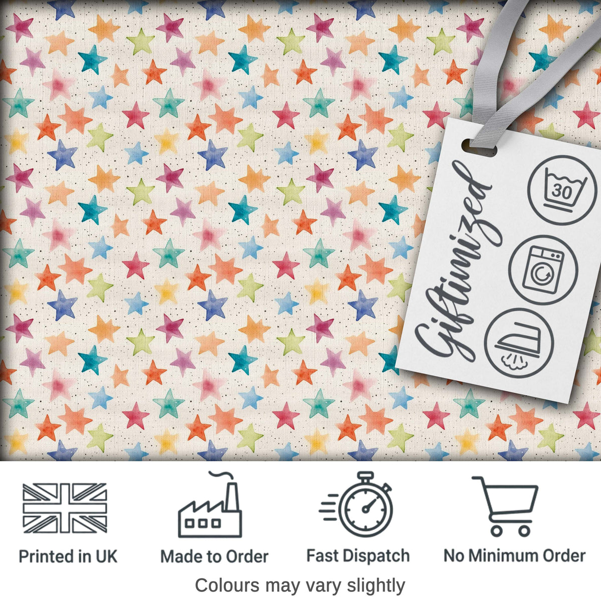 Colorful Watercolor Stars Soft Pastel Seamless Pattern Digital Print Fabric by the Metre UK Sewing Quilting Textile