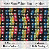 Grunge Rainbow Stripe Stars Dark Background Seamless Pattern Digital Print Fabric by the Metre UK Sewing Quilting Textile