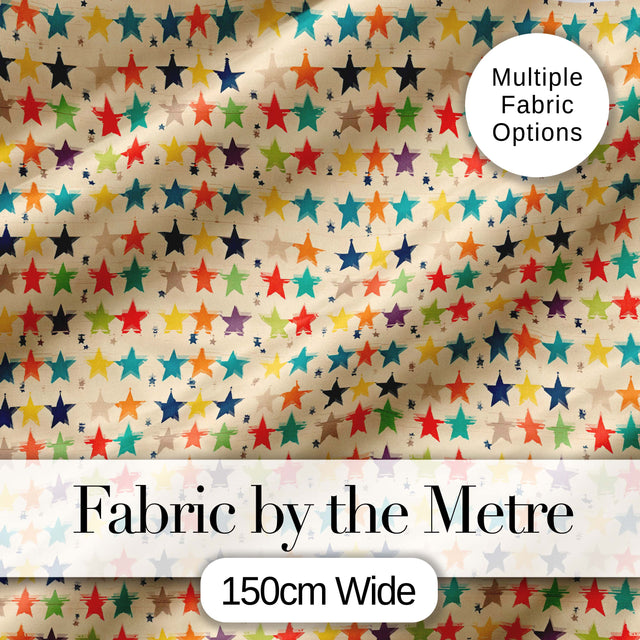 Horizontal Stripe Stars Vintage Style Seamless Pattern Digital Print Fabric by the Metre UK Sewing Quilting Textile