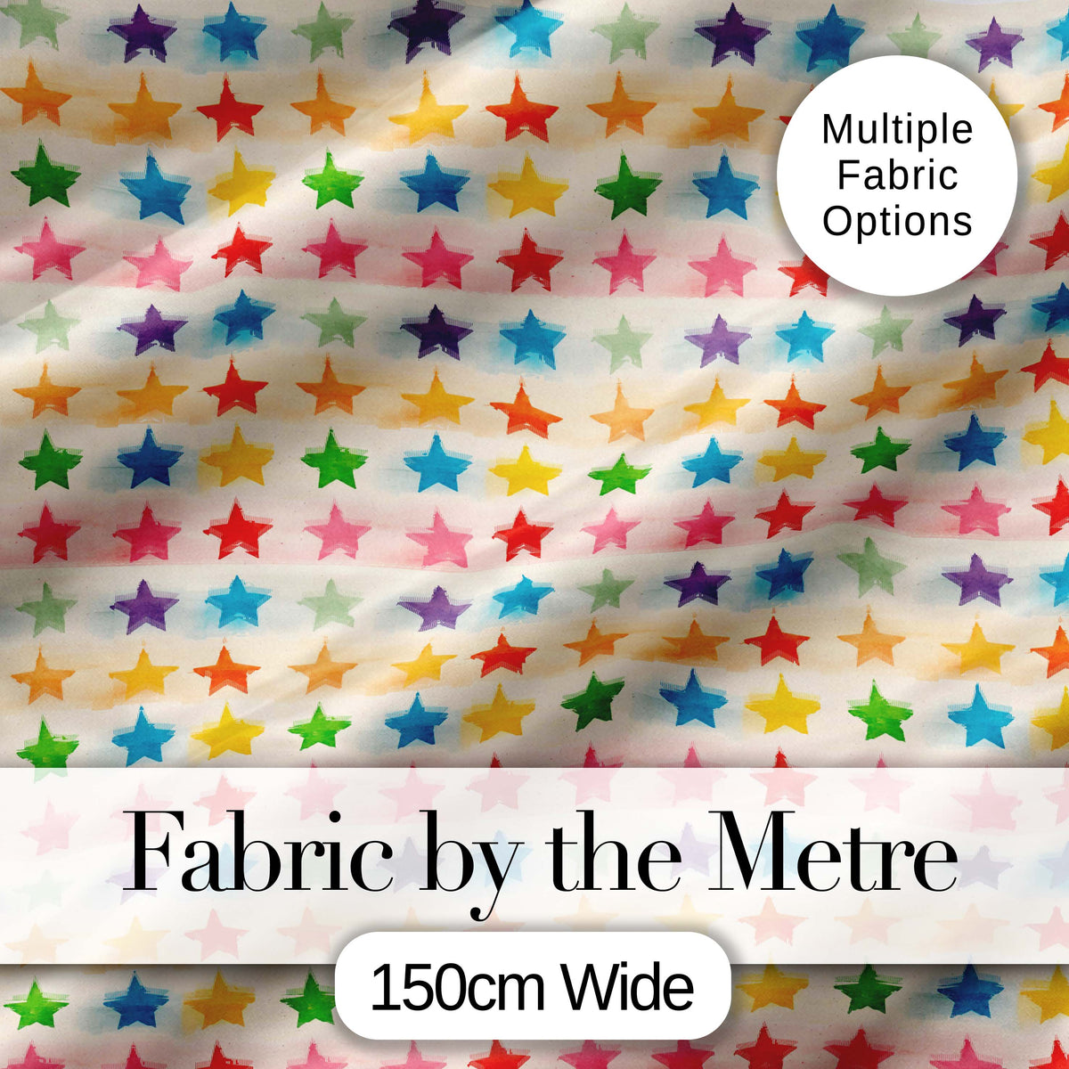 Watercolor Stripe Rainbow Stars Soft Pastel Seamless Pattern Digital Print Fabric by the Metre UK Sewing Quilting Textile