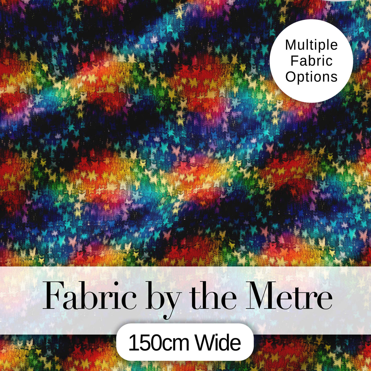 Rainbow Galaxy Butterfly Stars Cosmic Burst Seamless Pattern Digital Print Fabric by the Metre UK Sewing Quilting Textile