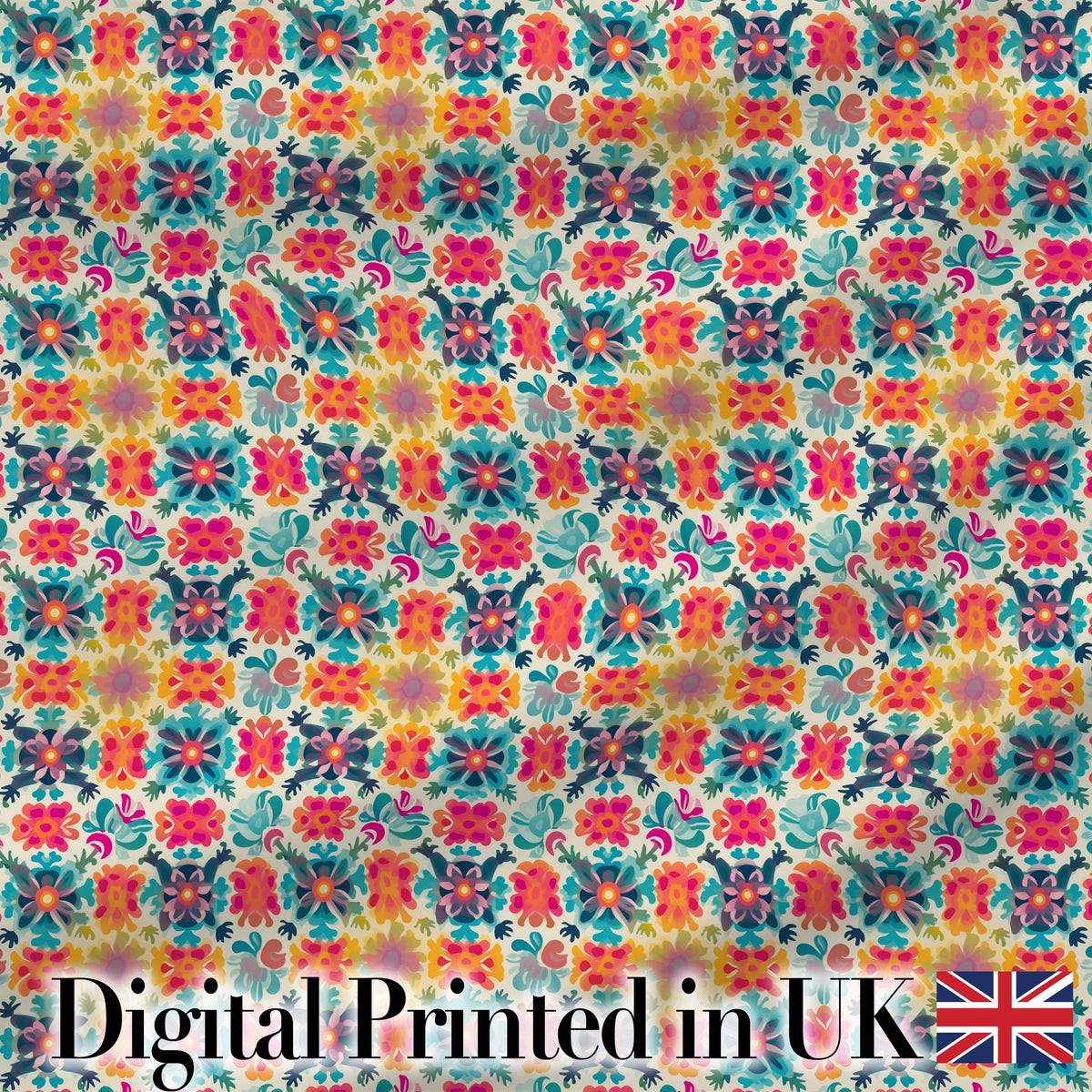 Boho Floral Folk Garden Vibrant Bloom Seamless Pattern Digital Print Fabric by the Metre UK Sewing Quilting Textile