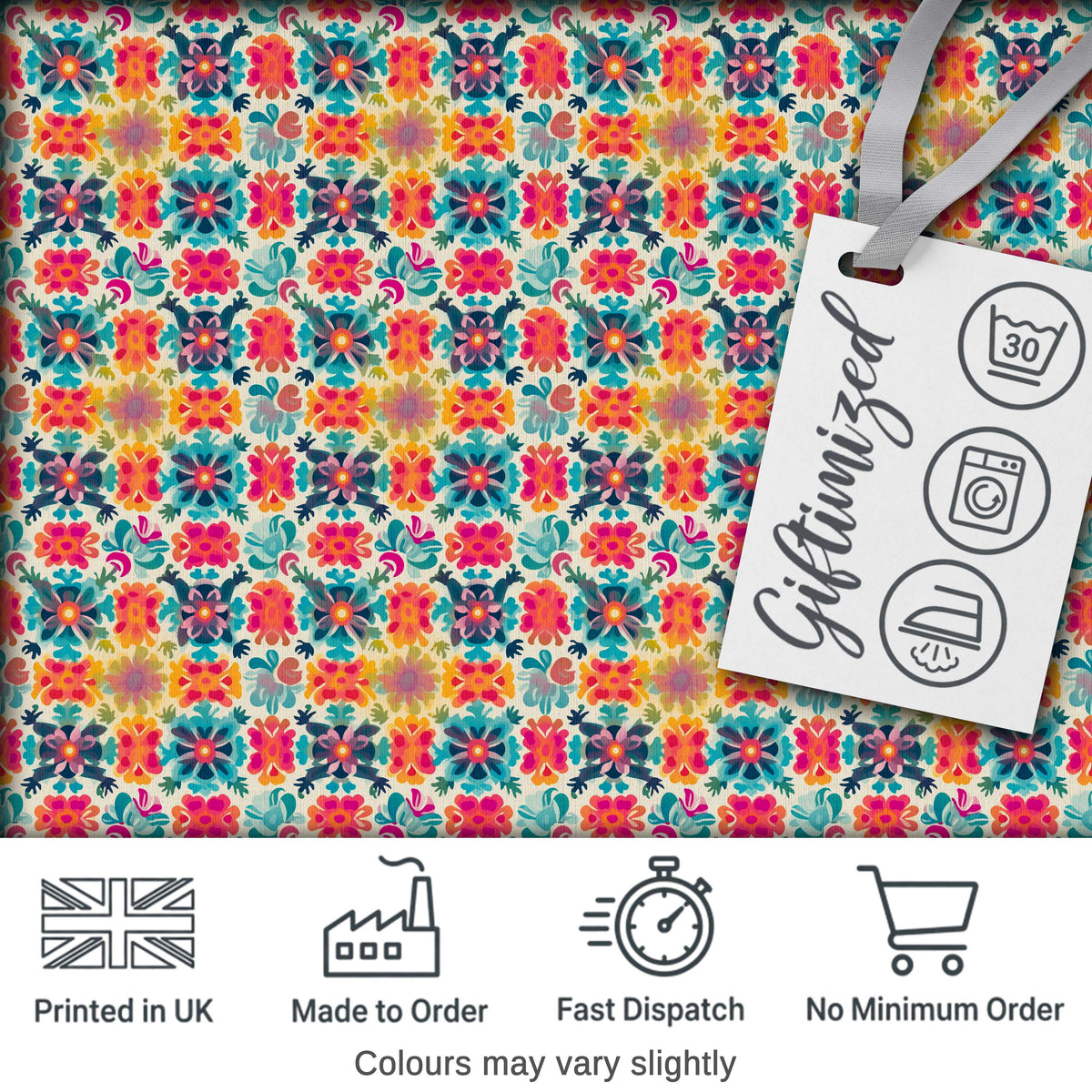 Boho Floral Folk Garden Vibrant Bloom Seamless Pattern Digital Print Fabric by the Metre UK Sewing Quilting Textile
