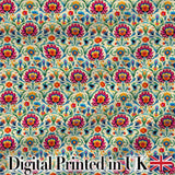 Scandinavian Folk Floral Meadow Bright Flowers Seamless Pattern Digital Print Fabric by the Metre UK Sewing Quilting Textile