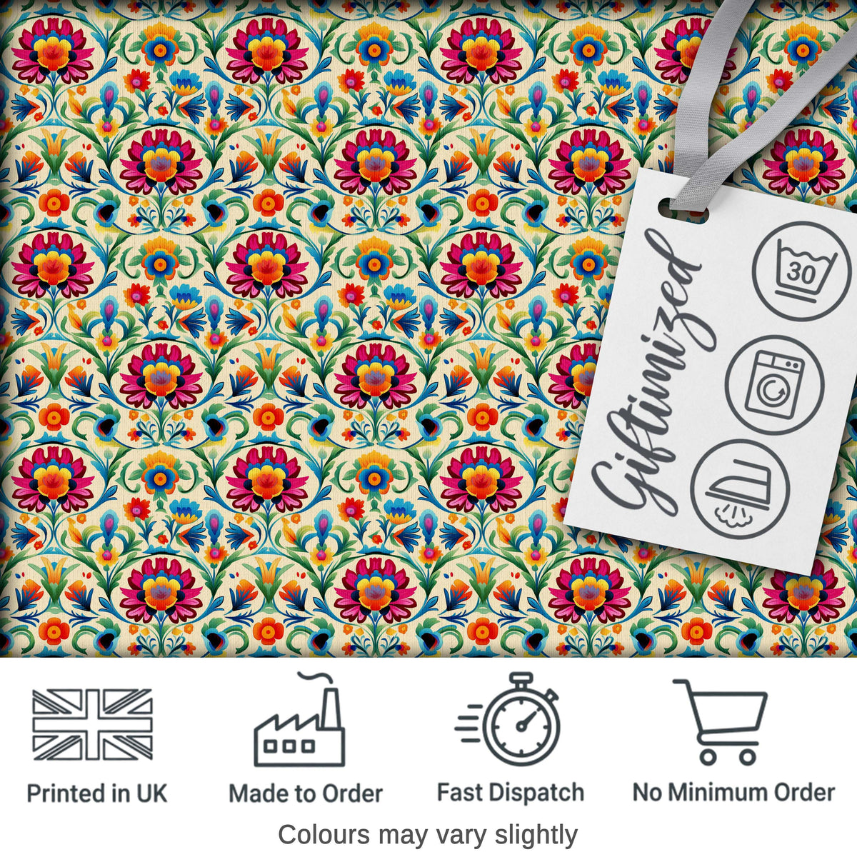 Scandinavian Folk Floral Meadow Bright Flowers Seamless Pattern Digital Print Fabric by the Metre UK Sewing Quilting Textile