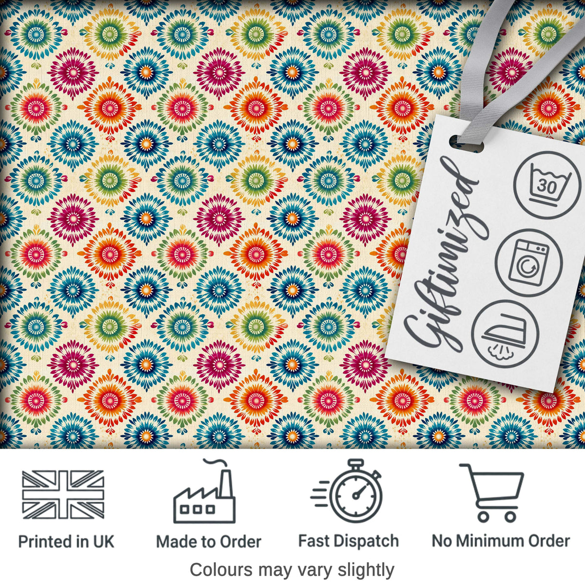 Colorful Folk Floral Medallion  Style Seamless Pattern Digital Print Fabric by the Metre UK Sewing Quilting Textile