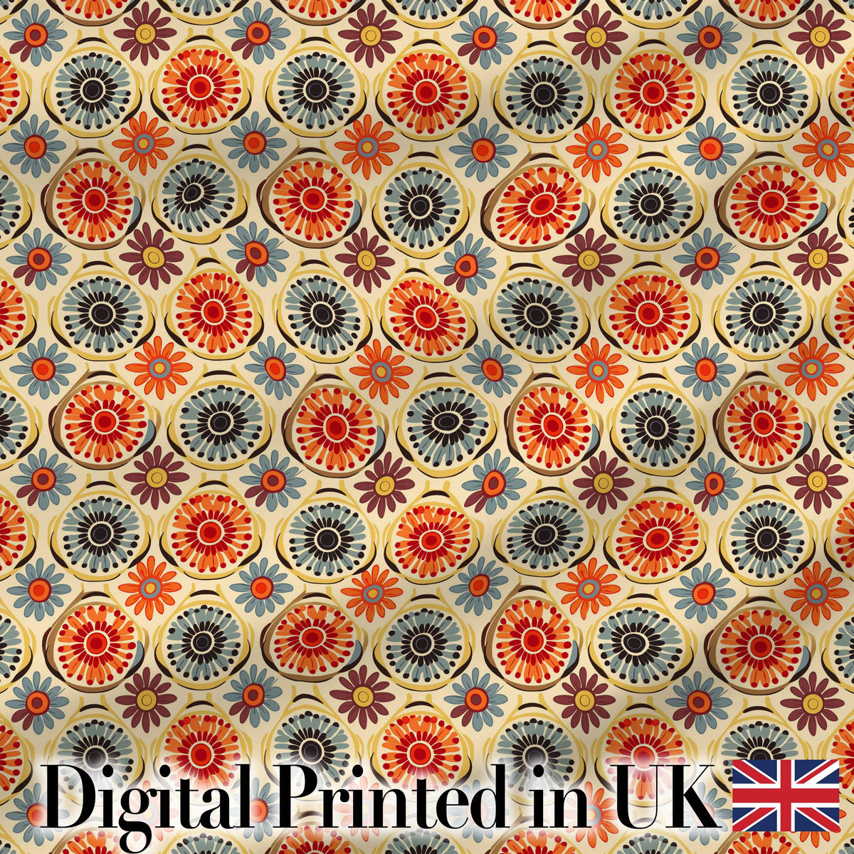 Circular Floral Dots Vintage Inspired Seamless Pattern Digital Print Fabric by the Metre UK Sewing Quilting Textile