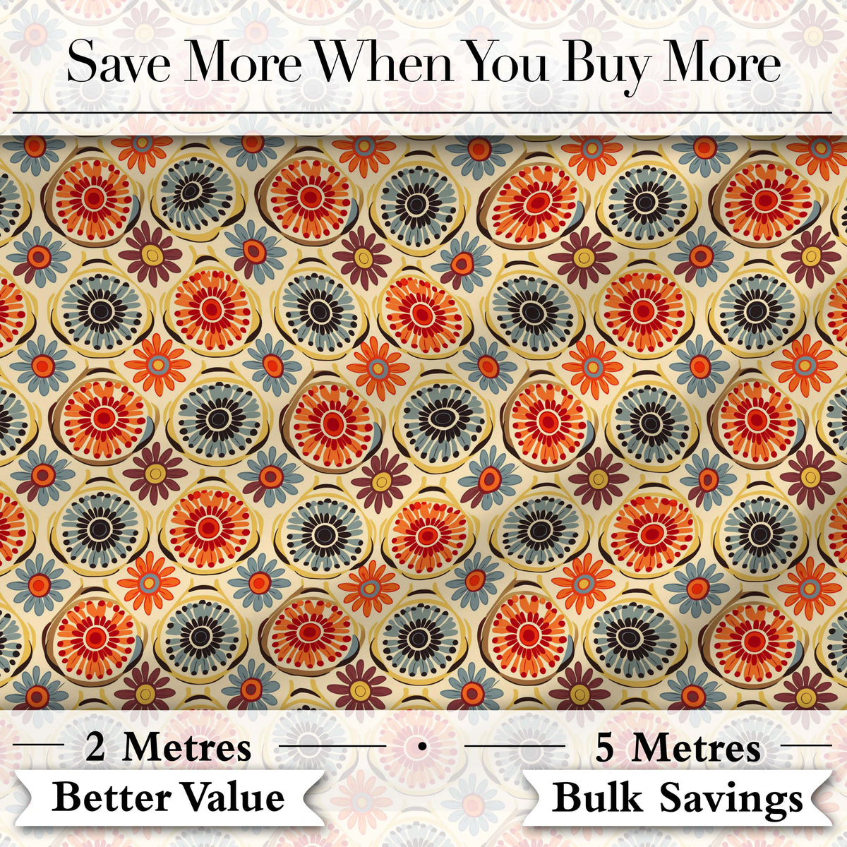 Circular Floral Dots Vintage Inspired Seamless Pattern Digital Print Fabric by the Metre UK Sewing Quilting Textile