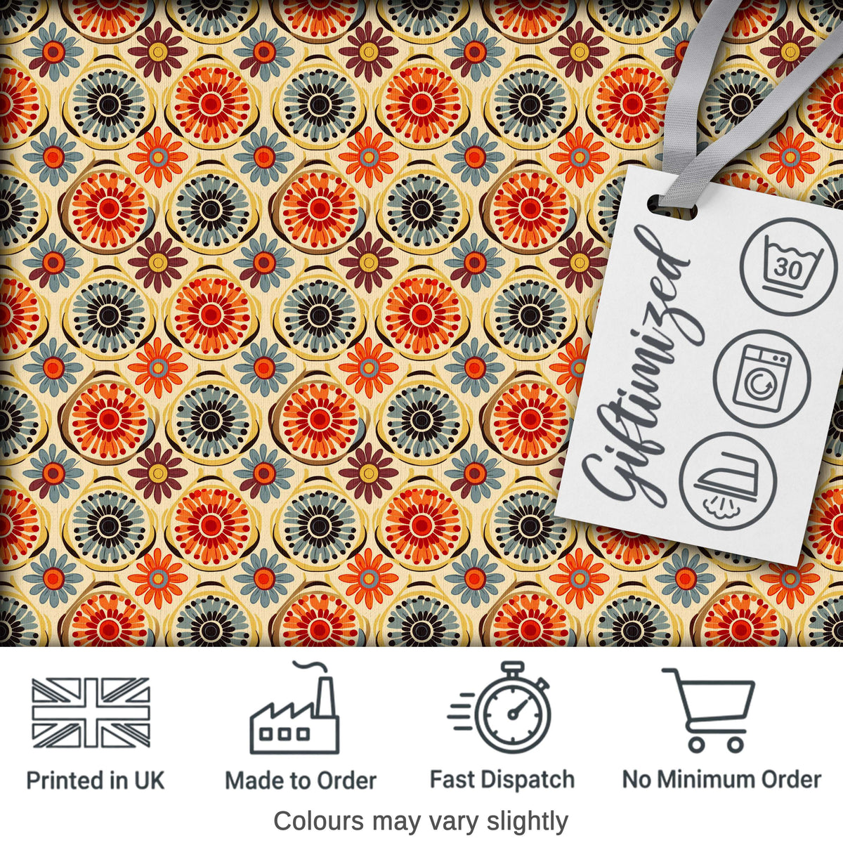 Circular Floral Dots Vintage Inspired Seamless Pattern Digital Print Fabric by the Metre UK Sewing Quilting Textile