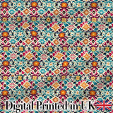 Bohemian Floral Tile Symmetry Vibrant Garden Seamless Pattern Digital Print Fabric by the Metre UK Sewing Quilting Textile