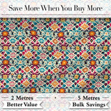 Bohemian Floral Tile Symmetry Vibrant Garden Seamless Pattern Digital Print Fabric by the Metre UK Sewing Quilting Textile