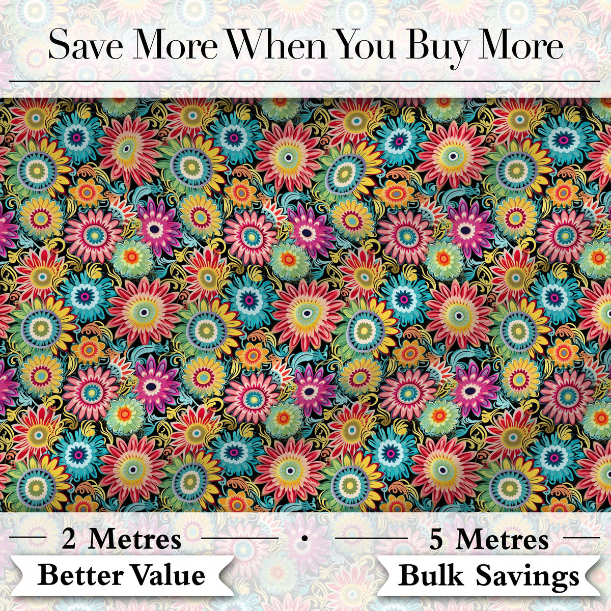 Colorful Dense Floral Meadow  Bloom Seamless Pattern Digital Print Fabric by the Metre UK Sewing Quilting Textile