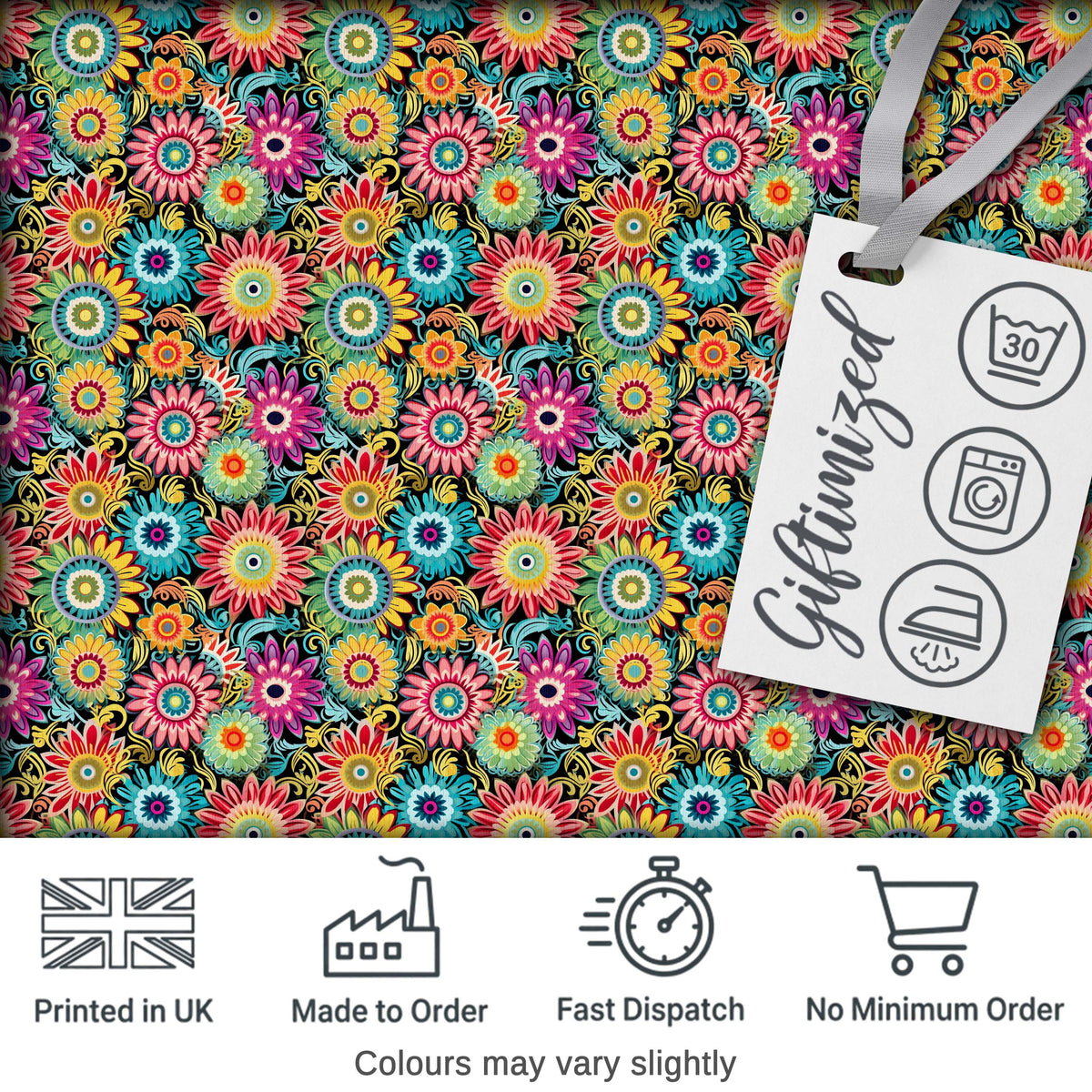 Colorful Dense Floral Meadow  Bloom Seamless Pattern Digital Print Fabric by the Metre UK Sewing Quilting Textile