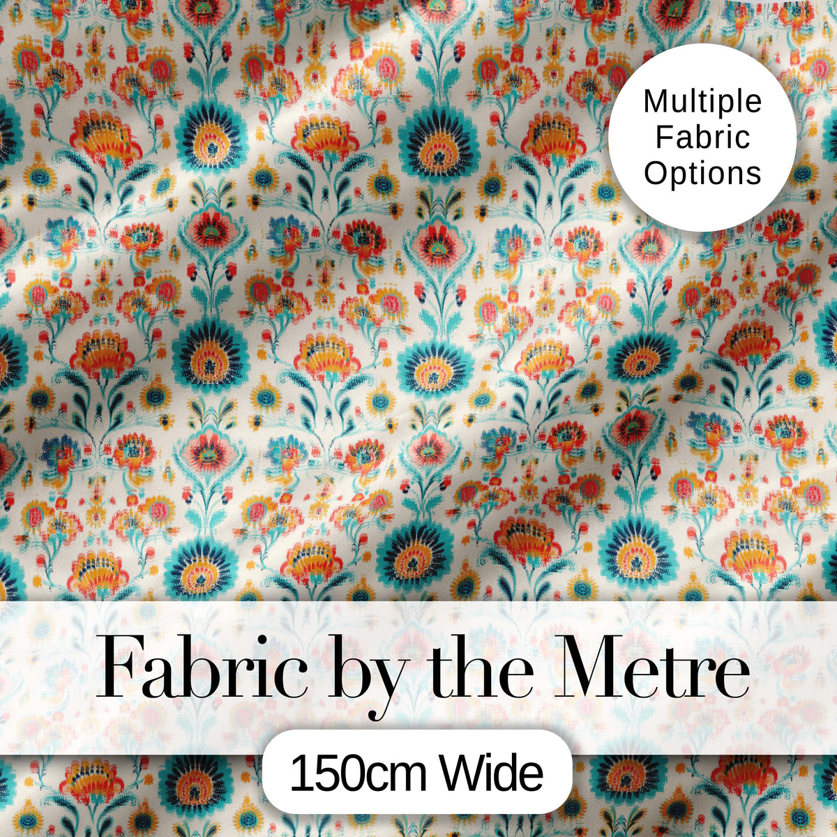Scandinavian Folk Floral Garden Vintage Style Seamless Pattern Digital Print Fabric by the Metre UK Sewing Quilting Textile